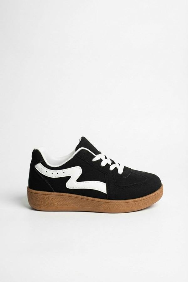 Poppy Womens Retro Stripe Gum Sole Trainers - Black
