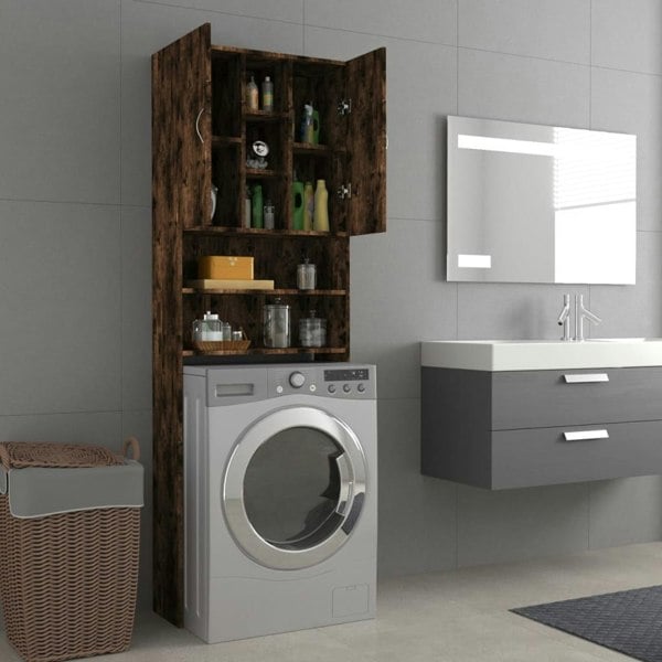 Berkfield Washing Machine Cabinet Smoked Oak 64x25.5x190 cm