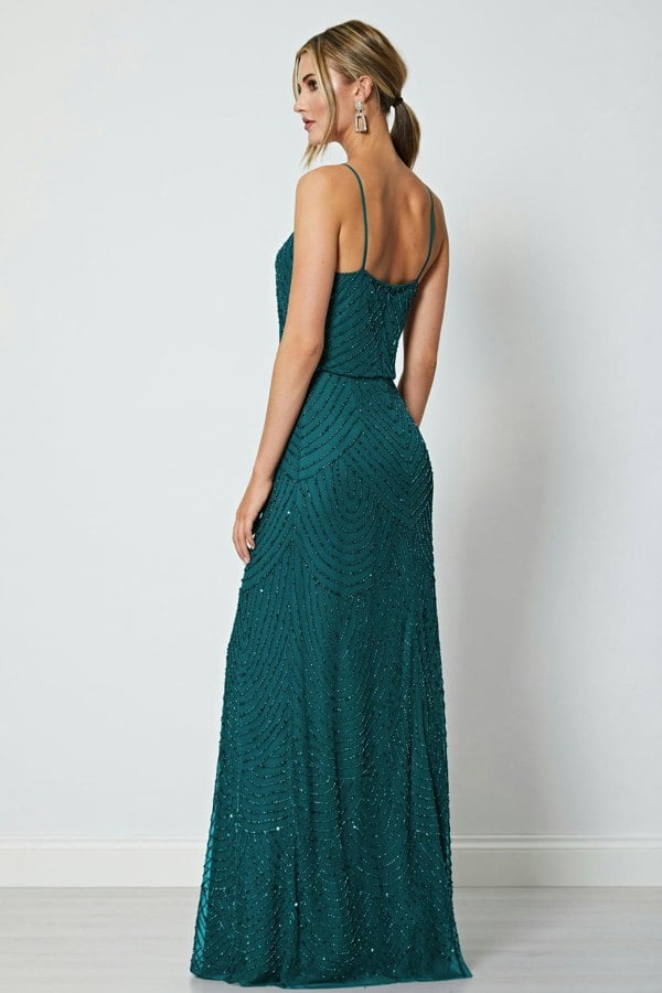 Cami Sequin Stripe Embellished Maxi Dress in Emerald Green - ANGELEYE