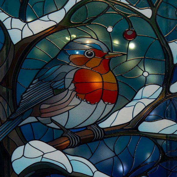 Samuel Alexander 28cm Battery Powered Light up Stained Glass Christmas Decoration with Robin & Warm White LEDs