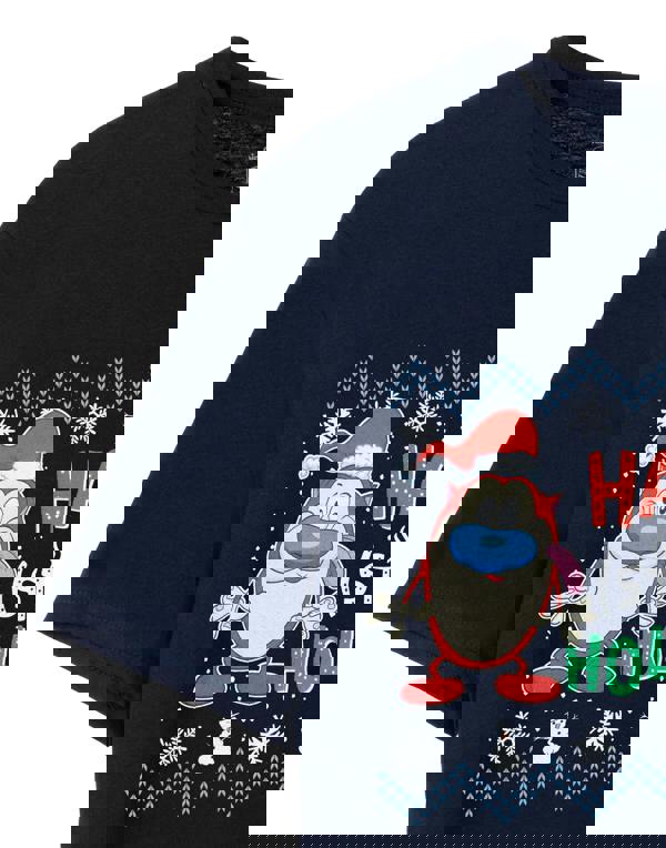 Ren & Stimpy Mens Blue Happy Stinky Holidays Short Sleeved T-Shirt