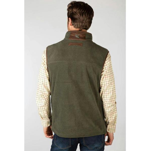 Model wearing the Khaki Rydale Men's Huggate Fleece Waistcoat from the rear