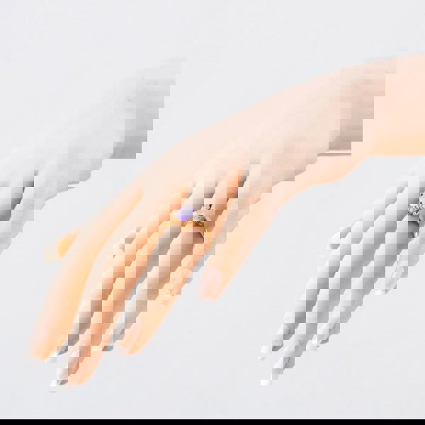 T. H. Baker 9ct Yellow Gold Oval Cut Purple Cubic Zirconia Three Stone Ring RBE045AM