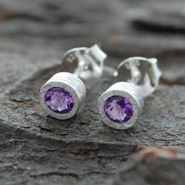 Amethyst February Birthstone Sterling Silver Stud Earrings