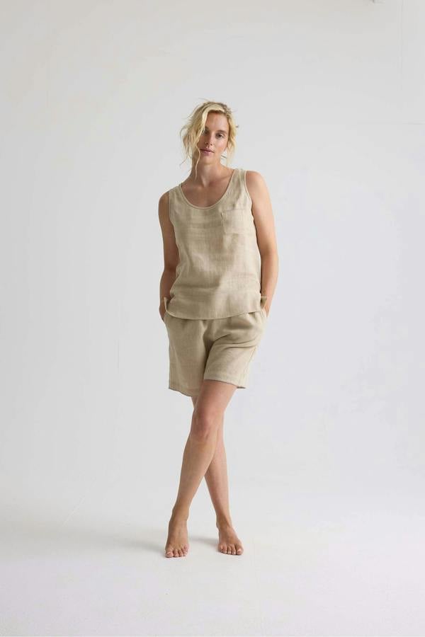 Pretty You London Relaxed Linen Vest In Summer Sand