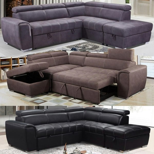 Nevada Corner Sofa bed - Tilting Headrest + Storage Ottoman
