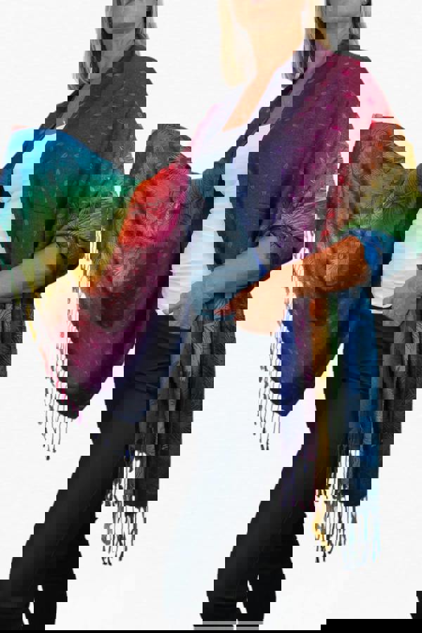 Paulo Due Rainbow Peacock Feather Pashmina Shawl Scarf