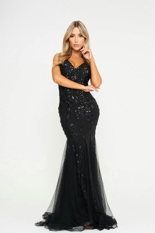 LuvForever Rainah - Black Sequin Maxi Dress