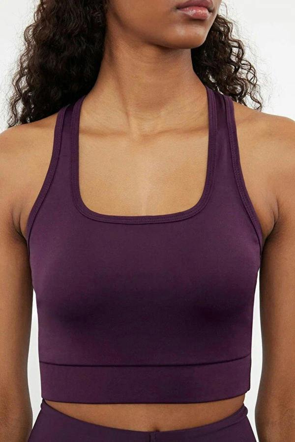WOVCOR Padded, Thick-Strapped Knitted Sports Bra with Back Detail