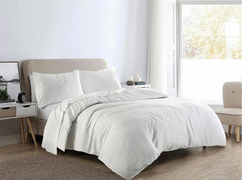 Plain Dye Flannelette White Duvet Cover Set