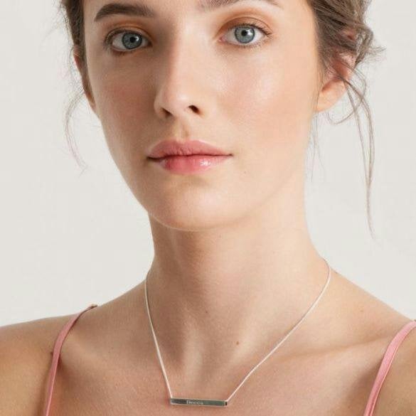 Christopher James of London 3D Horizontal Engraved Name Bar Pendant With Chain