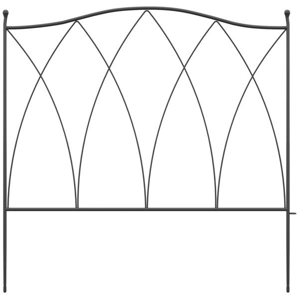 Black metal fence panel with arched lattice top and flat lower panel, no fill