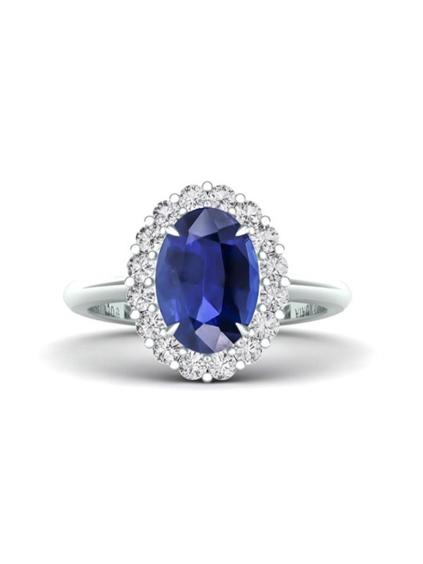 Gemdaia Royal Blue Sapphire & Diamond Halo Ring