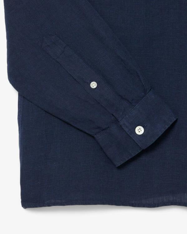Lacoste Regular Fit Long Sleeve Mens Linen Shirt - Navy Blue 166 | CHO | Designer Mens Long Sleeve Shirts