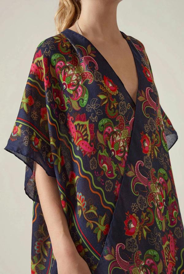 James Lakeland Navy Paisley Floral Kaftan