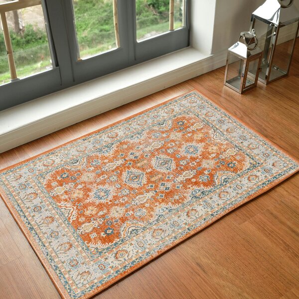 Livabliss Lillian LLL2324 Washable Orange Blue Traditional Vintage Boho Rug - 66 x 115 cm