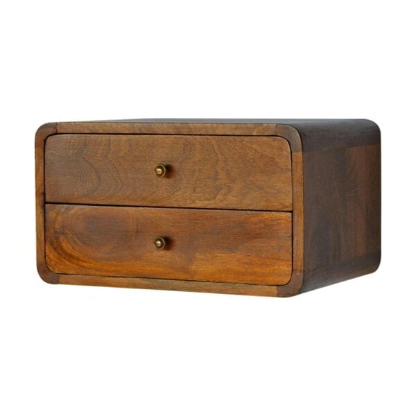 Wyld Haus Monforte Floating Curved Chestnut Mango Wood Bedside Table 2 Drawers