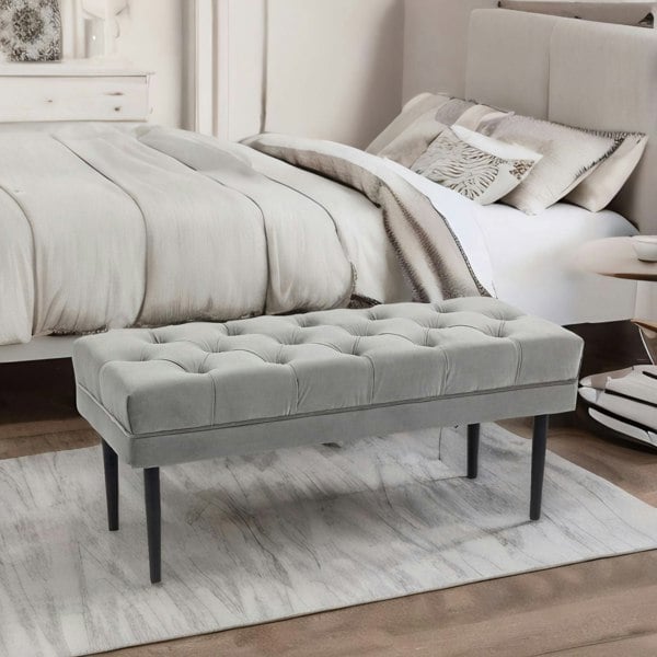Rafaelo Mobilia Tufted Velvet Bed End Window Accent Seat Grey
