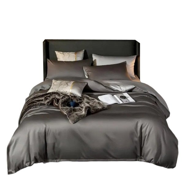 Anyhouz Anycozy Bed Sheet Deep Grey Light Grey Ultra Soft Luxury Egyptian Cotton Bedding Cover UK King Size 4 Pcs Bed Set