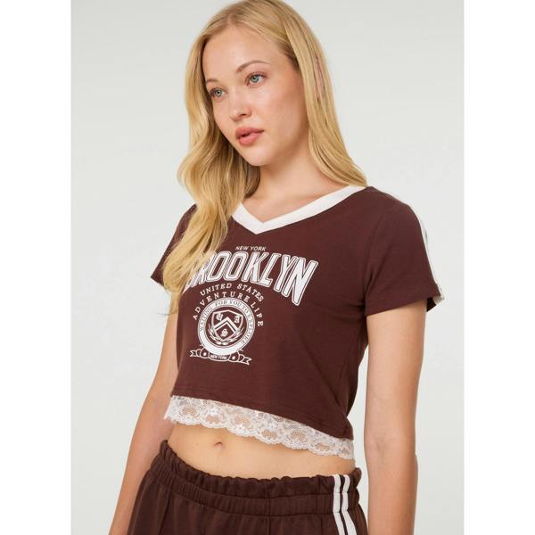 Pink Vanilla Brooklyn V-Neck Lace Hem T-Shirt