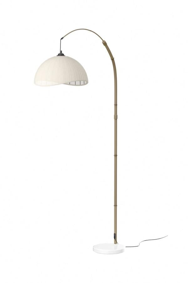 Living and Home Vintage Style Floor Lamp with Fabric Lampshade and Marble Base