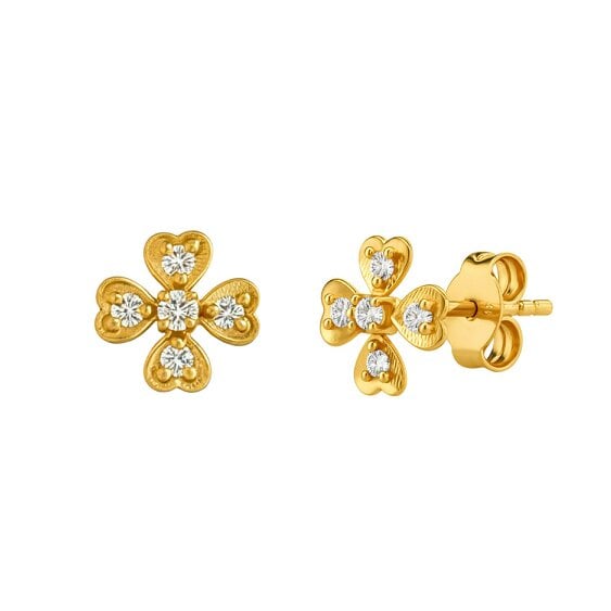 Spero London Fine 14ct Solid Gold Diamond Clover Earrings