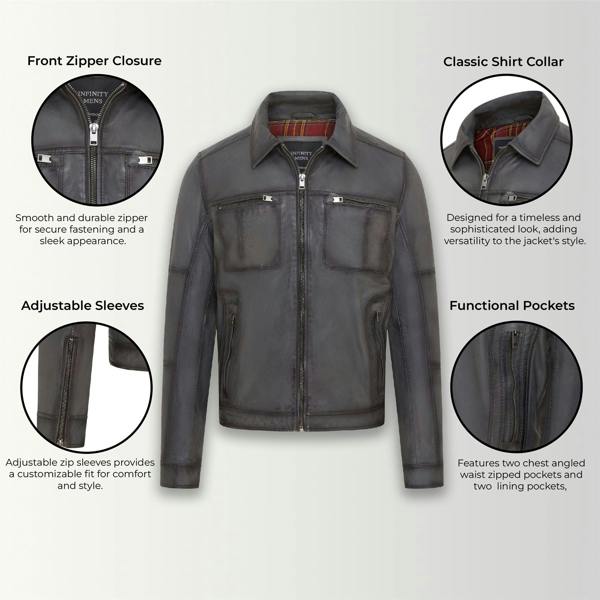 Infinity Leather Mens Classic Leather Biker Jacket - Bettles