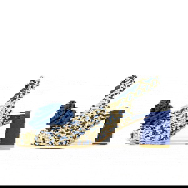 Embassy London Velora - Cream & Navy - Mid heel sling back sandal with woven leather upper and satin bow