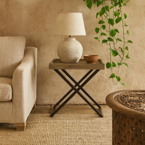 Wyld Haus Parma Grey Ages Oak Cross Leg Tray Side Table