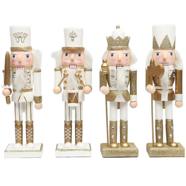 25cm Wooden Nutcracker Soldier Christmas Ornament Set of 4, Gold Hand-Painted Standing Decorations image 3