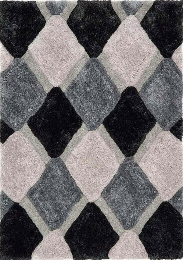 3D Grey Geometric Shaggy Rug | Ethereal Dimensions |The Rugs