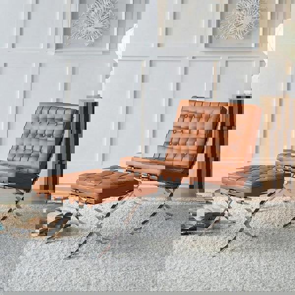 Weilai Concept Barcelona Chair And Ottoman, Brown Leather