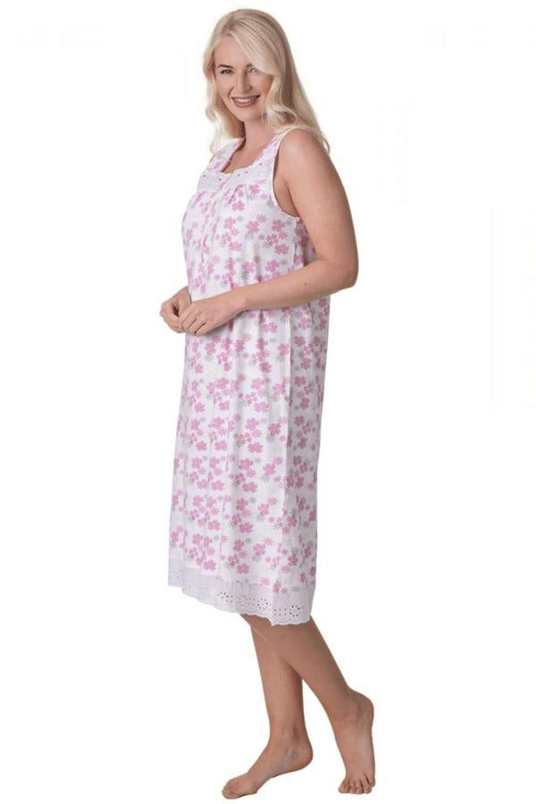 Womens Lightweight Jersey Cotton Sleeveless Floral Nightdresses 