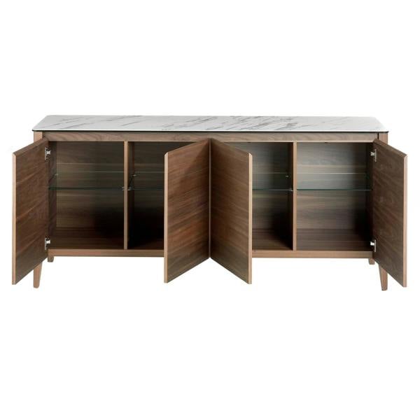 Angel Cerdá Walnut Sideboard With Glass Top Imitating Marble 3080
