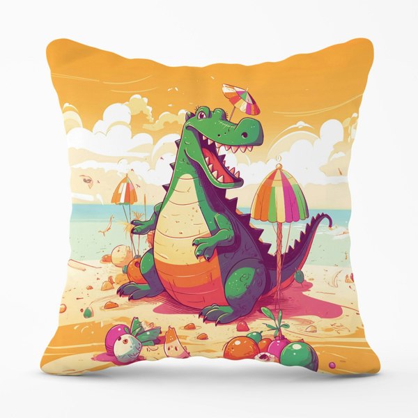 Warren Reed Crocodile On A Beach Holiday Cushions