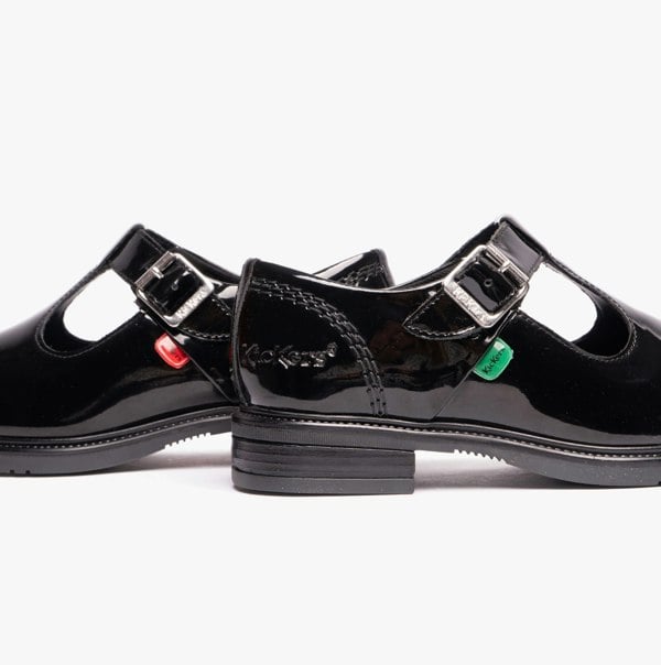 Kickers 116228 LACH T-BAR Girls School Shoes Black Patent