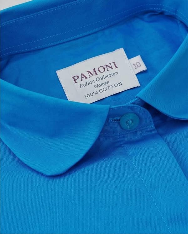 Pamoni Women's Blue Fitted 100% Cotton Shirt