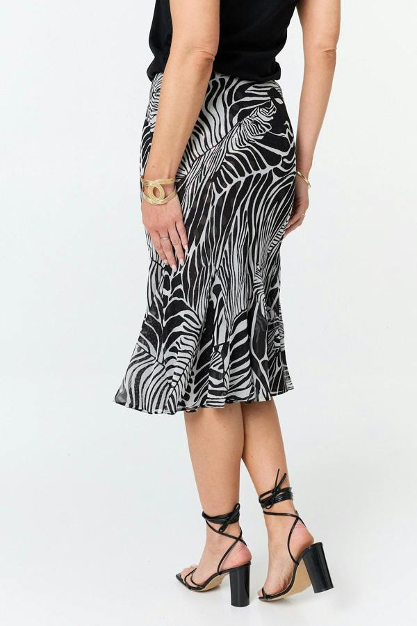 Black | Reversible Printed High Waist Midi Skirt