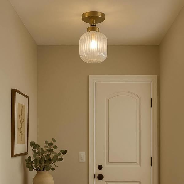 Pagazzi Lighting Riva Antique Brass Semi-Flush Ceiling Light