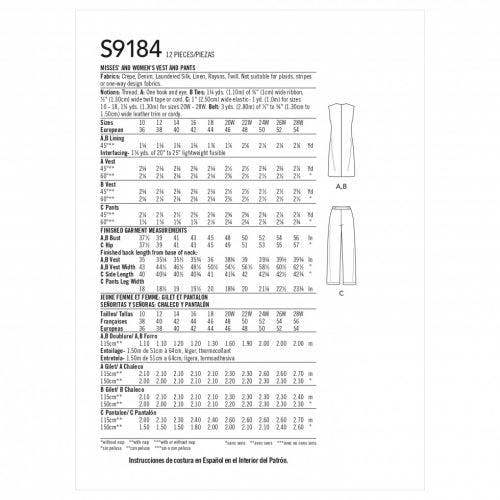 Simplicity Sewing Pattern 9184, Waistcoats, Jackets, Trousers for Women, AA (10-12-14-16-18) - Intermediate