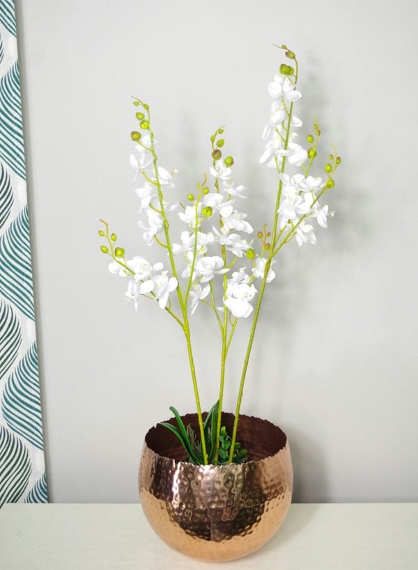 Leaf 60cm Artificial Luxury Orchid - Triple Stem - White Realistic Plant