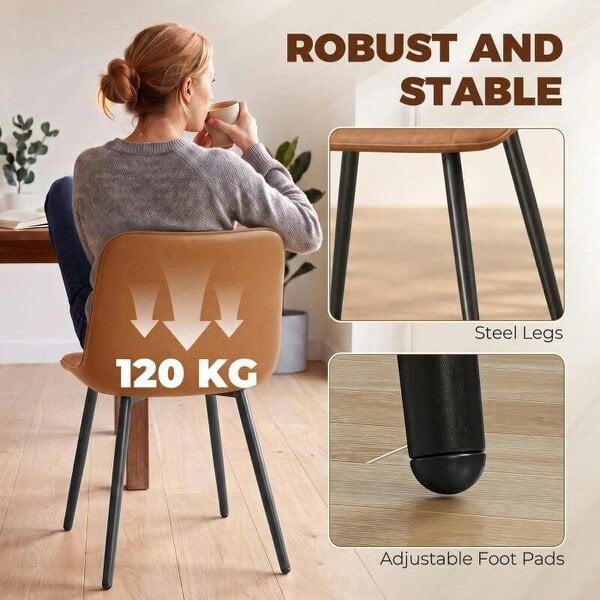 Bobobiy Faux Leather Upholstered Kitchen Chairs, Modern Dining Chairs Set of 2 with Metal Legs for Dining Room, Brown