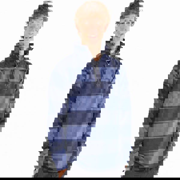 Lazy Jacks Mens Striped Quarter Zip Sweatshirt - Denim