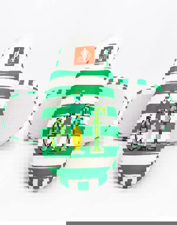 Elf Womens Green Striped With Logo Placement Print Mule Slippers