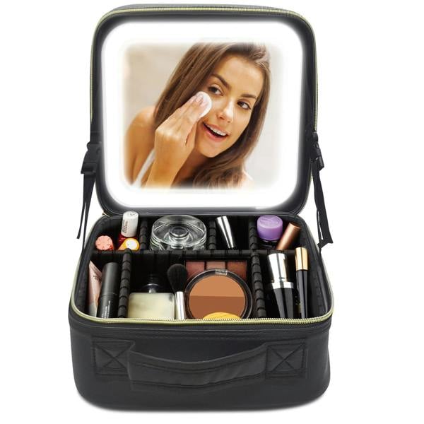 Gr8 Home Black Makeup Vanity Travel Case with LED Mirror Cosmetic Storage Box Bag Beauty Organiser
