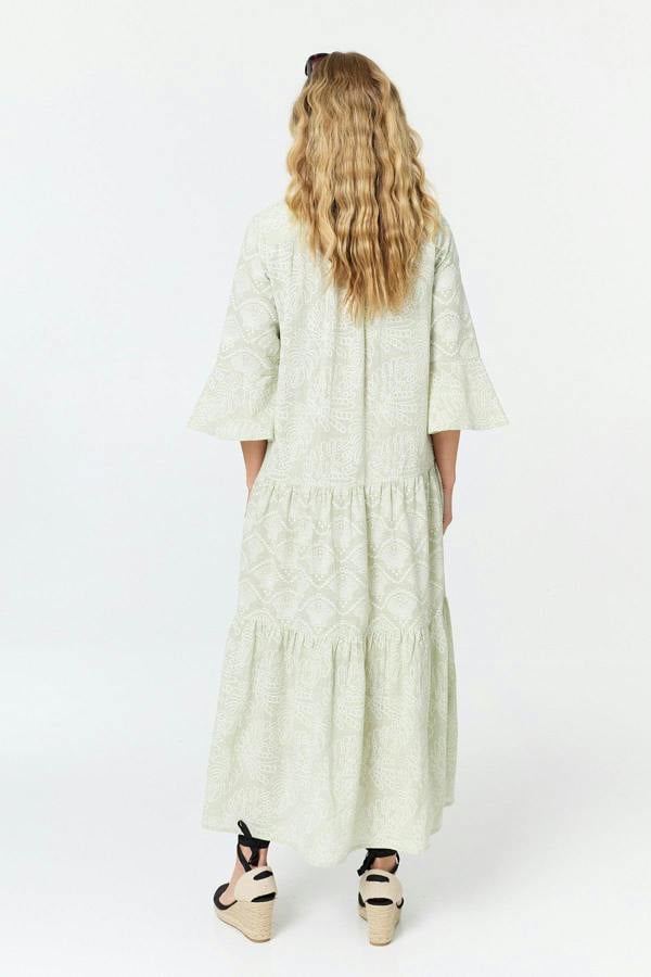 Sage | Printed 3/4 Flare Sleeve Maxi Dress