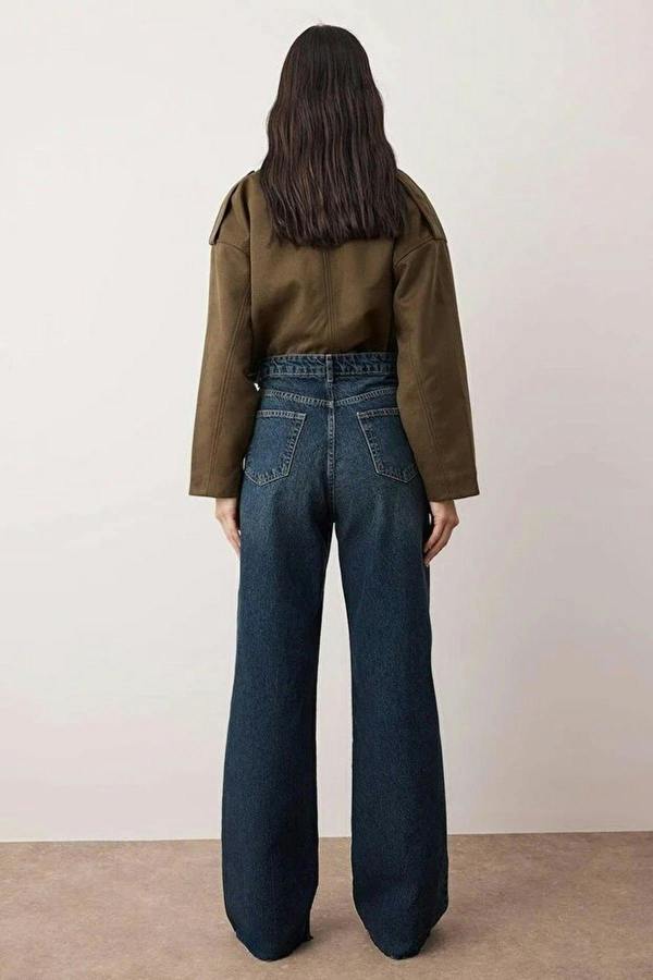 WOVCOR High Waist Wide Leg Jeans with Cut-Out Legs