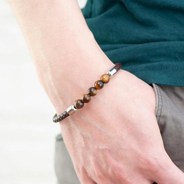 Personalised Men's Woven Tiger's Eye Bracelet - alternative angle