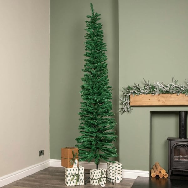 Samuel Alexander 8ft (2.4m) Green Artificial Pencil Christmas Tree With Green Metal Stand and 460 Tips