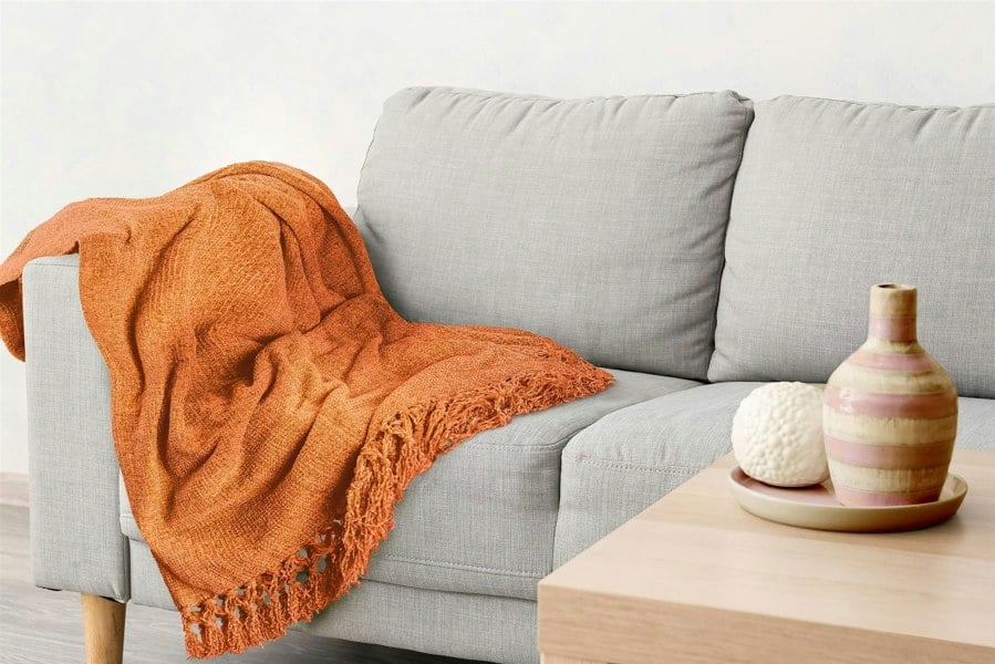 Emma Barclay Darcy Tassel Burnt Orange Blanket/Throw